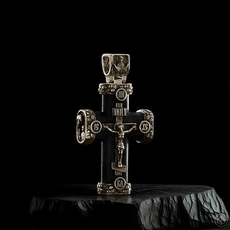 Крест из белого золота 585 и чёрного дерева (эбена) Арт.013