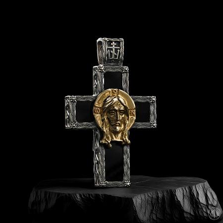 Крест из серебра и золота 585 с агатом Арт.021