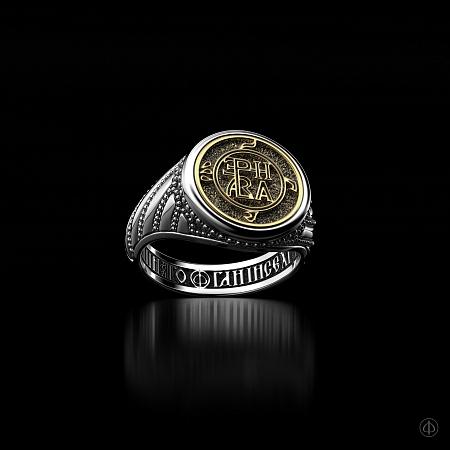 Кольцо из серебра и золота 585 с молитвой Арт.004