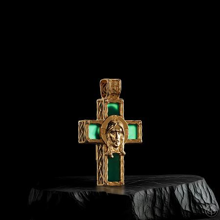 Крест из золота 750 с зеленым лазуритом Арт.021